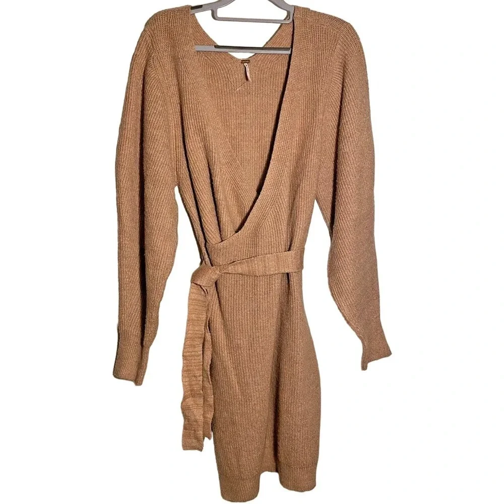 Free People Sienna Pink Wrap Knit Belted Sweater Dress Med. NWOT